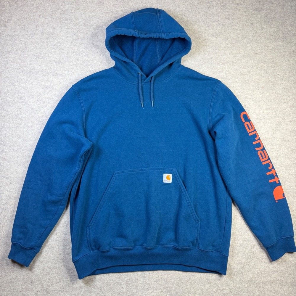 Carhartt Mens Original Fit Graphic Sleeve Logo Hoodie Blue Orange Large L